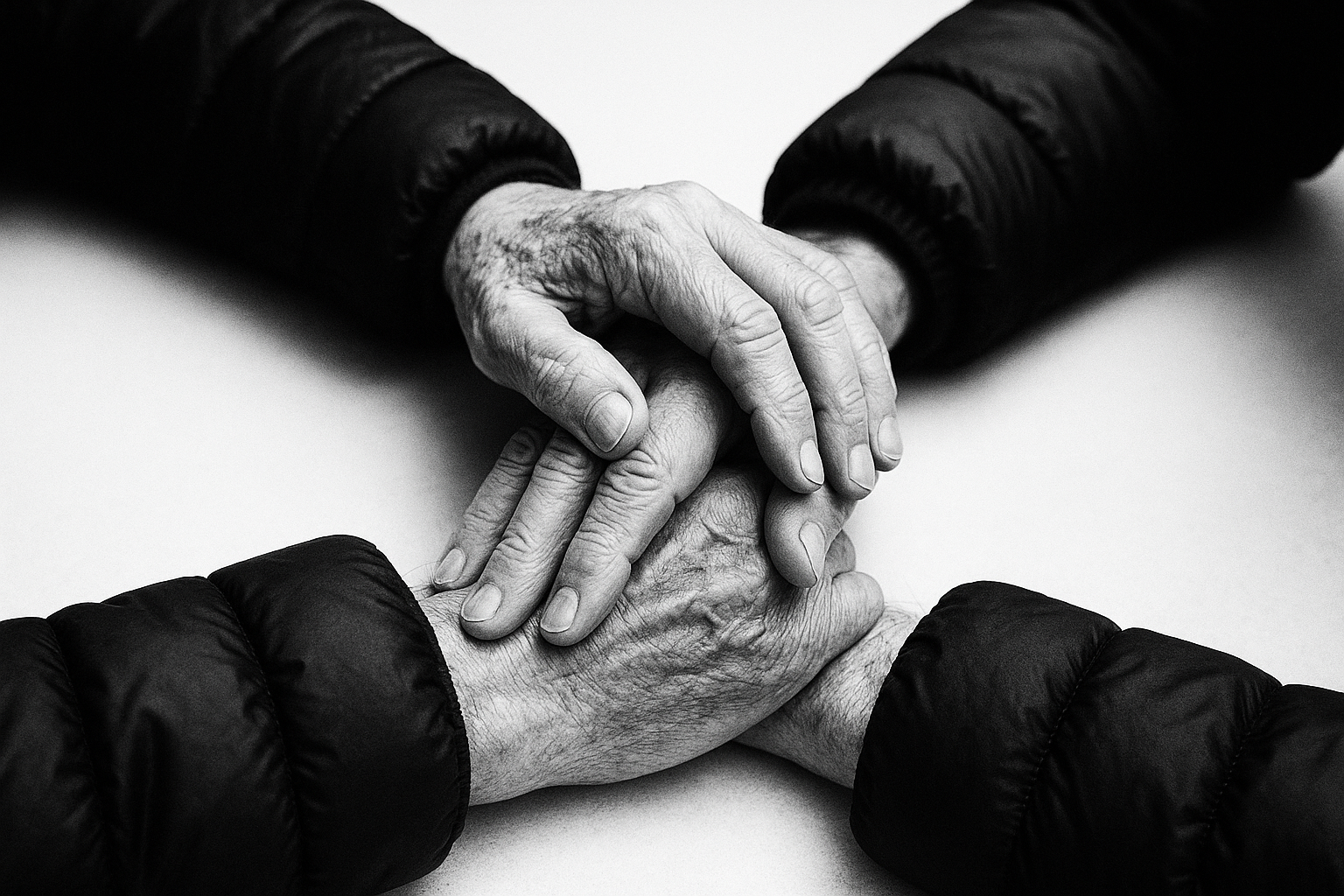two old people holding hands