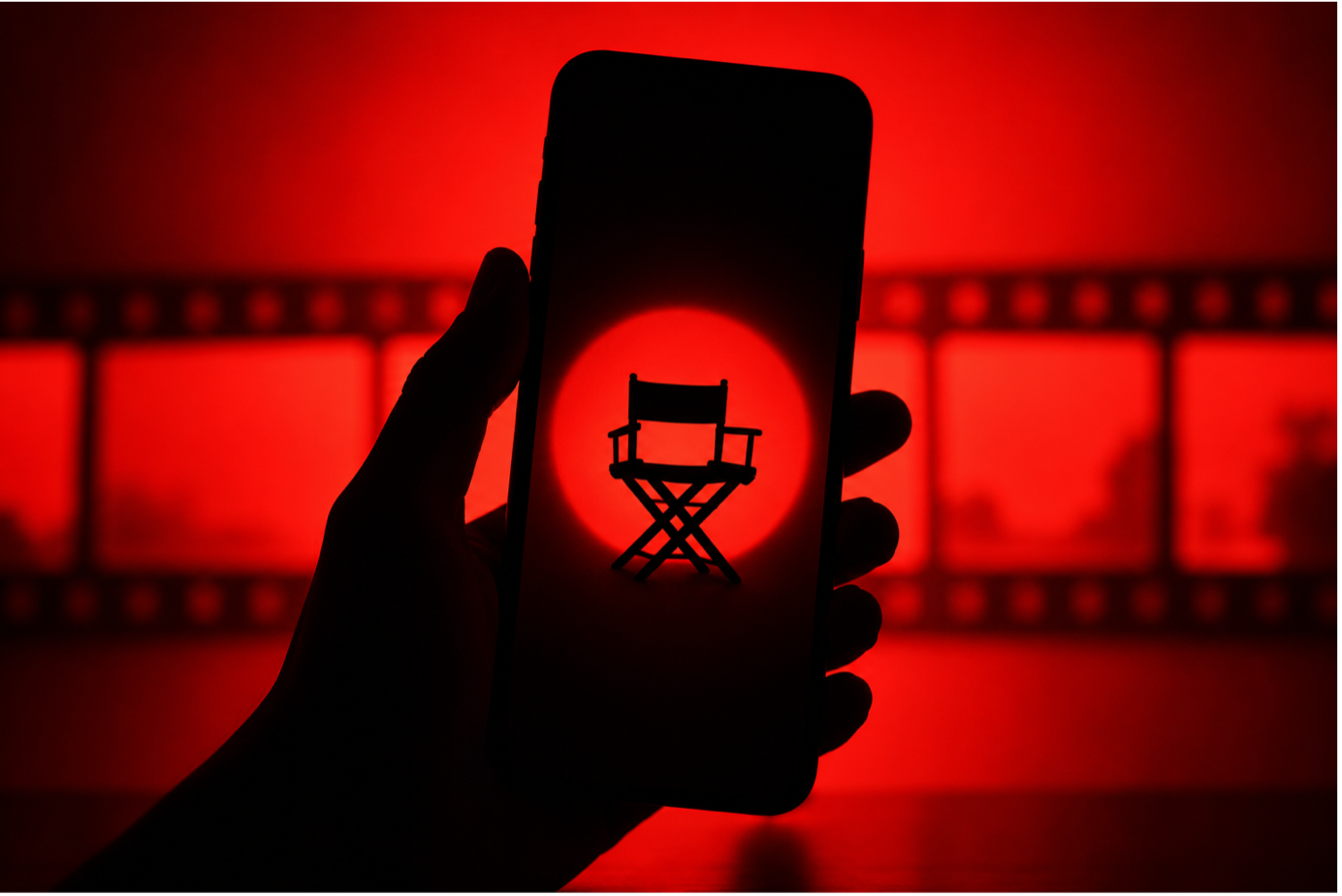 a director's chair, framed on a phone screen